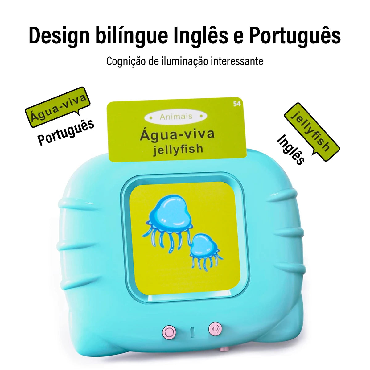 Mini Tradutor Palavrinhas Mágicas: Áudio Livro Bilíngue para Crianças Com Leitor de Cartões Falantes em Português e Inglês, com 112 Cartões, totalizando 224 Palavras